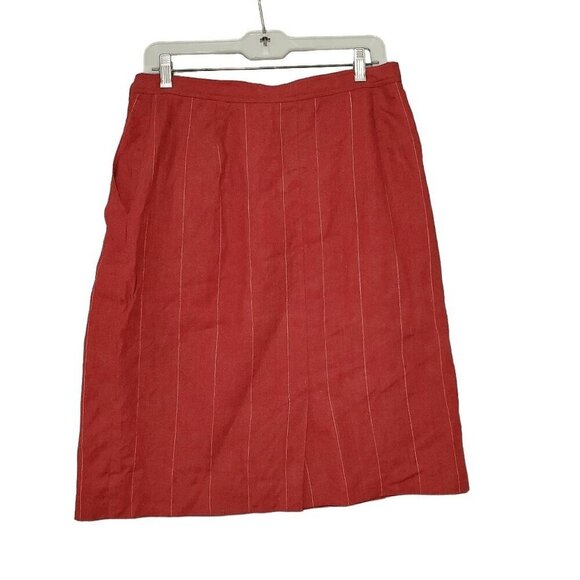 VTG Christian Dior SEPARATES Women's Pinstripe 100% Linen Pencil Skirt 14 - Picture 2 of 7